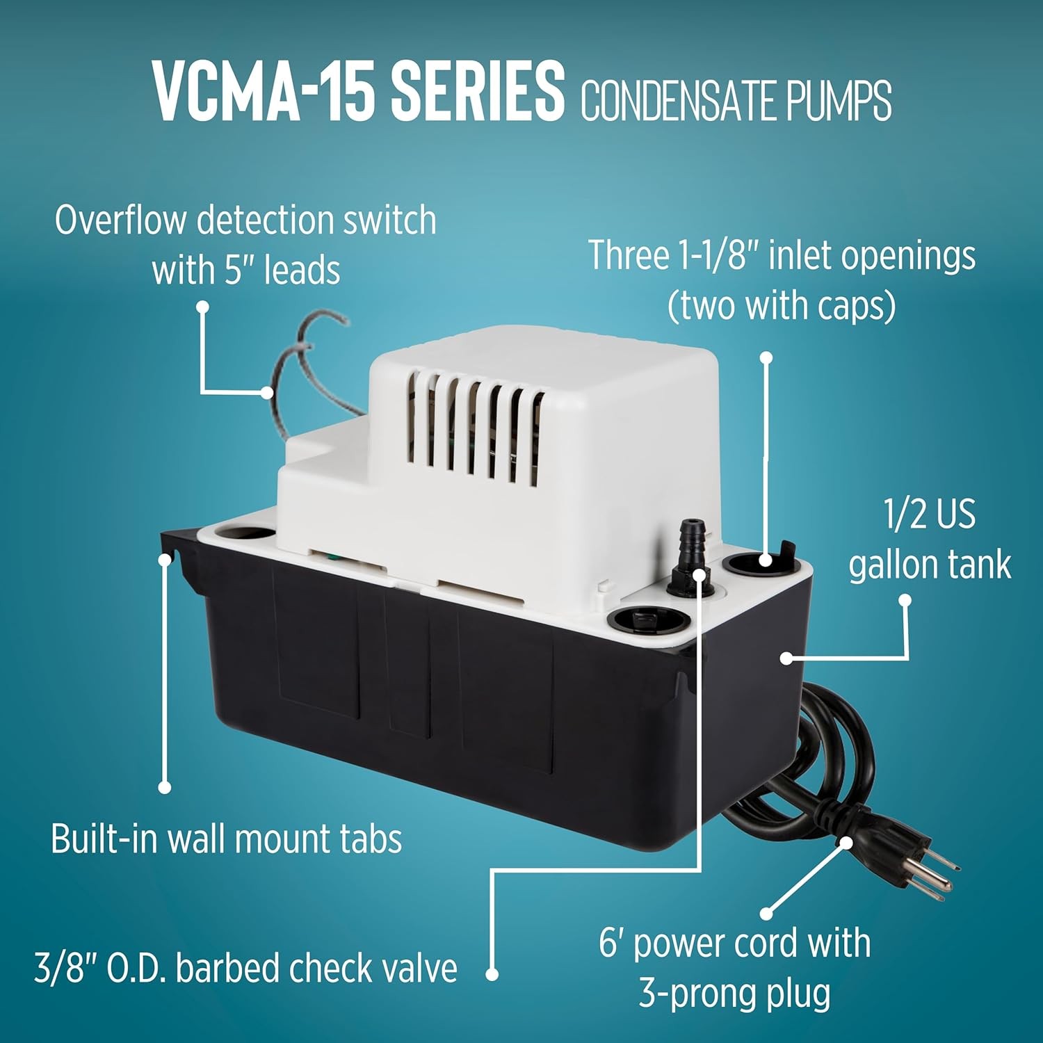 Little Giant VCMA-15ULST 115 Volt, 65 GPH, 1/50 HP Automatic Condensate Remova