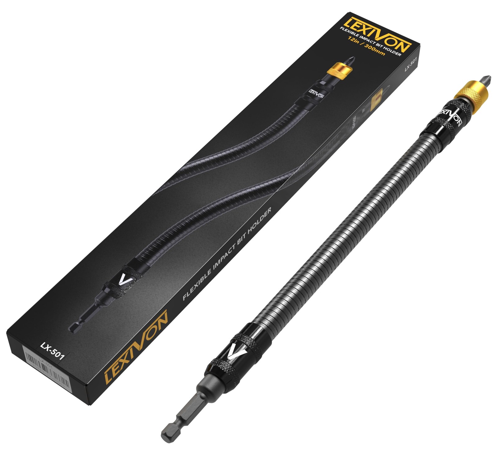 LEXIVON Drill Bit Holder, 12-Inch Flexible Extension, Quick-Release with 1/4-…