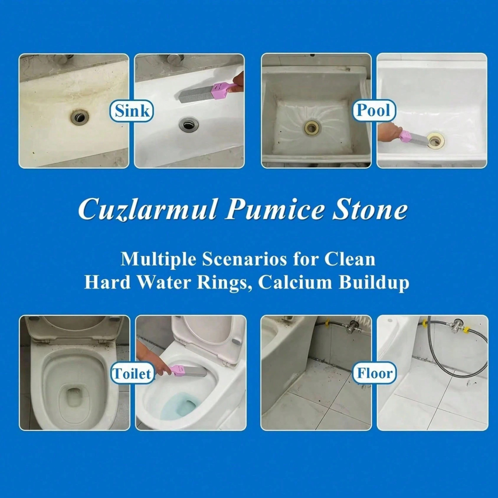 Pumice Stone Cleaning Brush with Replaceable Handle Hard Water Stain Remover US