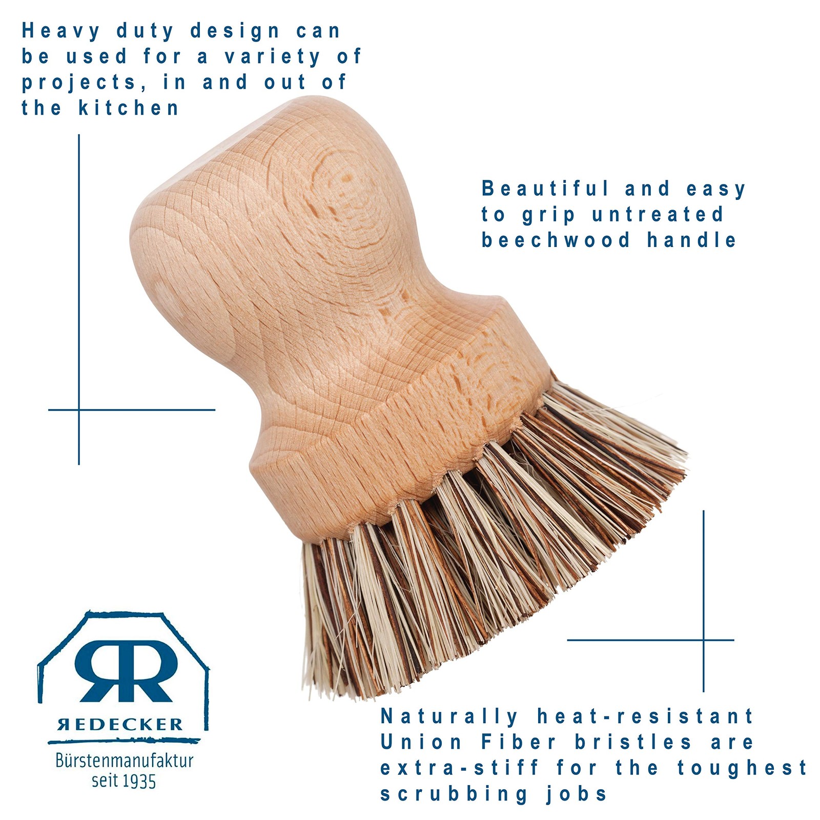 Redecker Pot Brush, Union Fiber, 2-Pack Heavy Duty Scrub Brushes for Pots, Ca…