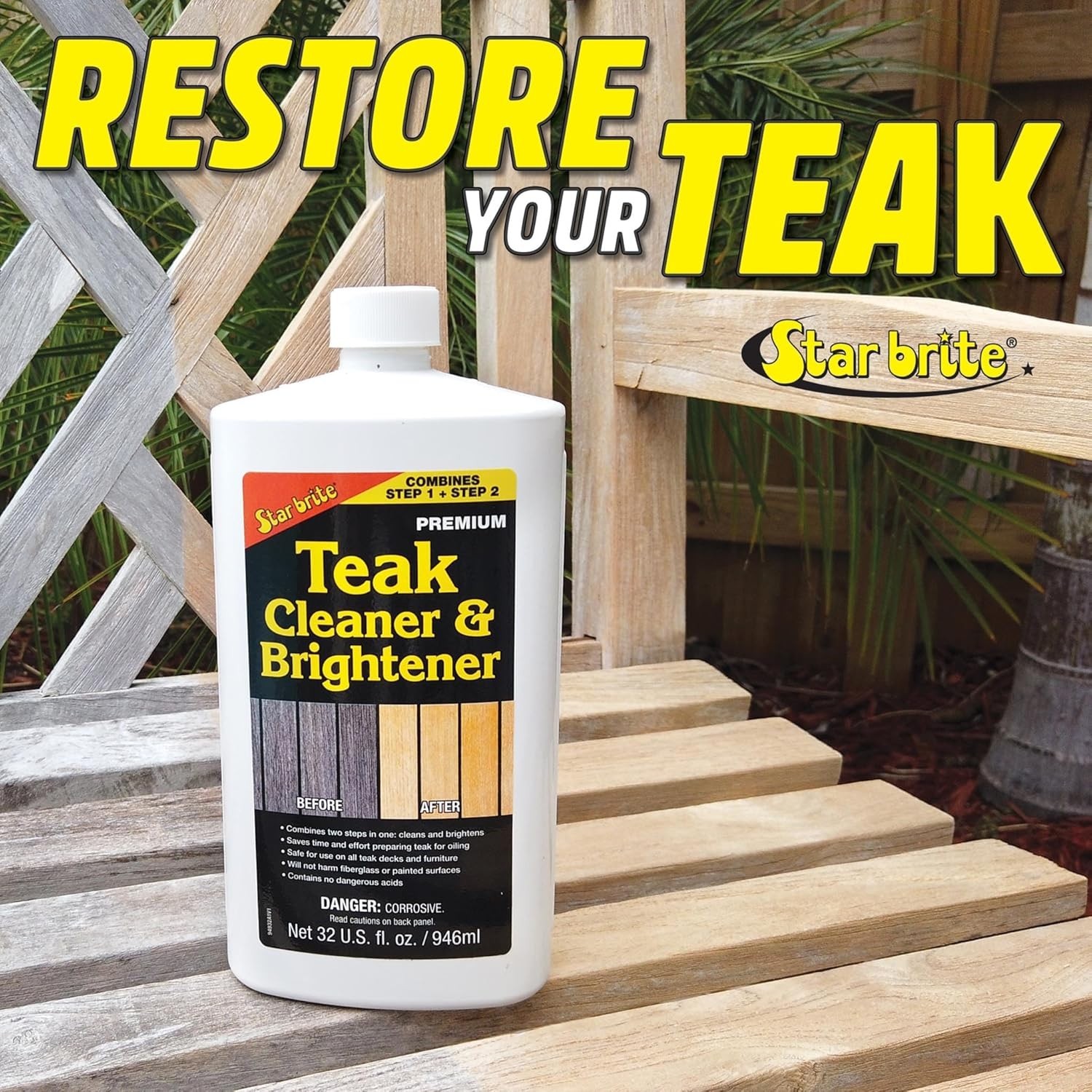 Teak Cleaner & Brightener, Restore Weathered Wood, 32oz