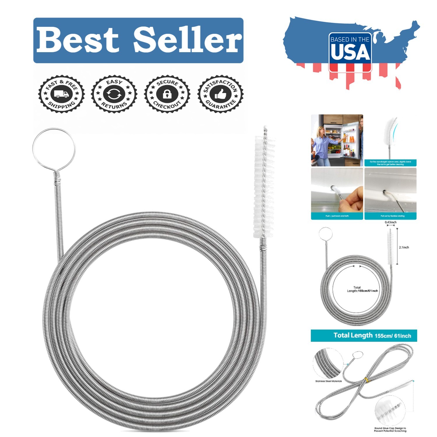 Scratch-Free Long Drain Brush – Effortless Cleaning for Narrow Tubes and Pipes