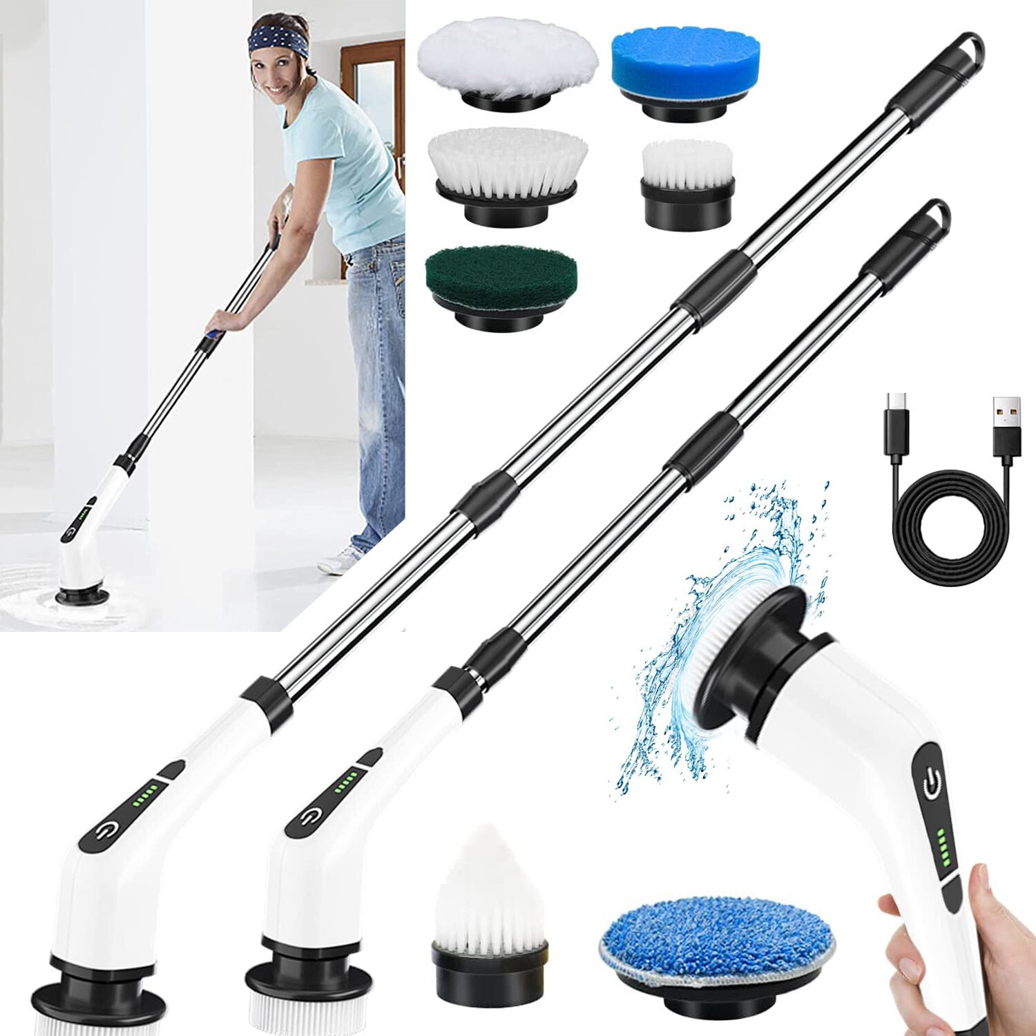 Electric Spin Scrubber Cordless Cleaning Brush Adjustable Home Car Cleaning Mop