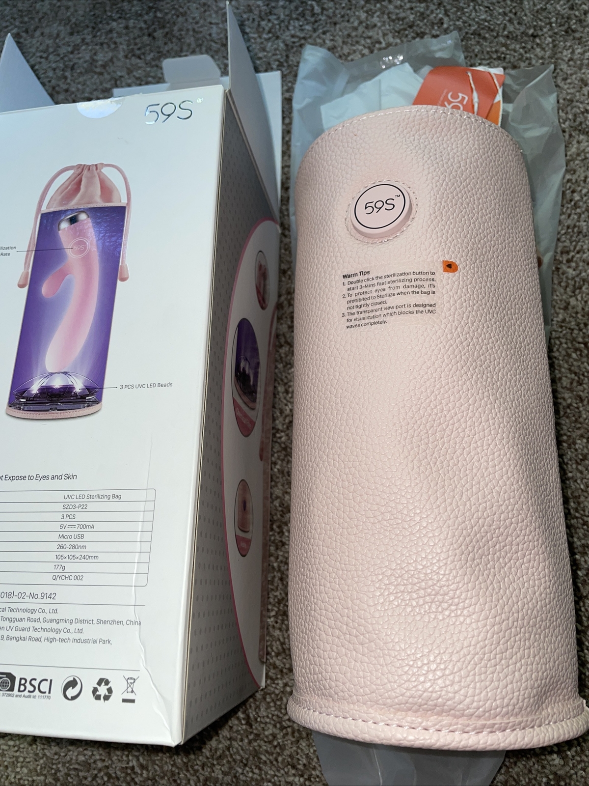 UVC LED STERILIZING BAG 3Min. Kills Bacteria LASH TECH ADULT Toys Cell Phone 59S
