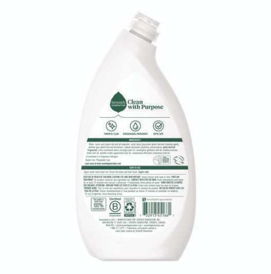 Seventh Generation Toilet Bowl Cleaner, Fresh Mint Scent, 24 oz Bottle, 4/Carton