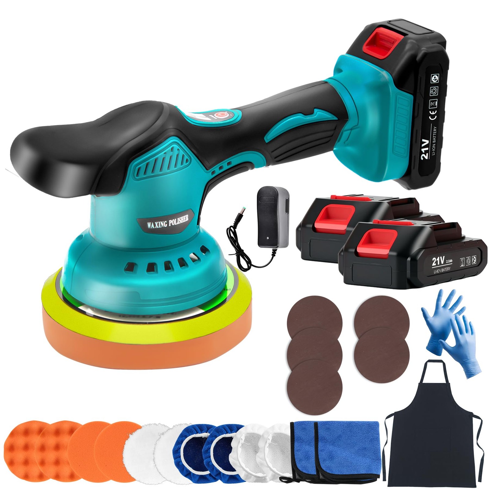 Cordless Car Buffer Polisher 21V 6Inch 8Speed 21PCS Kit for Detailing & Scratch