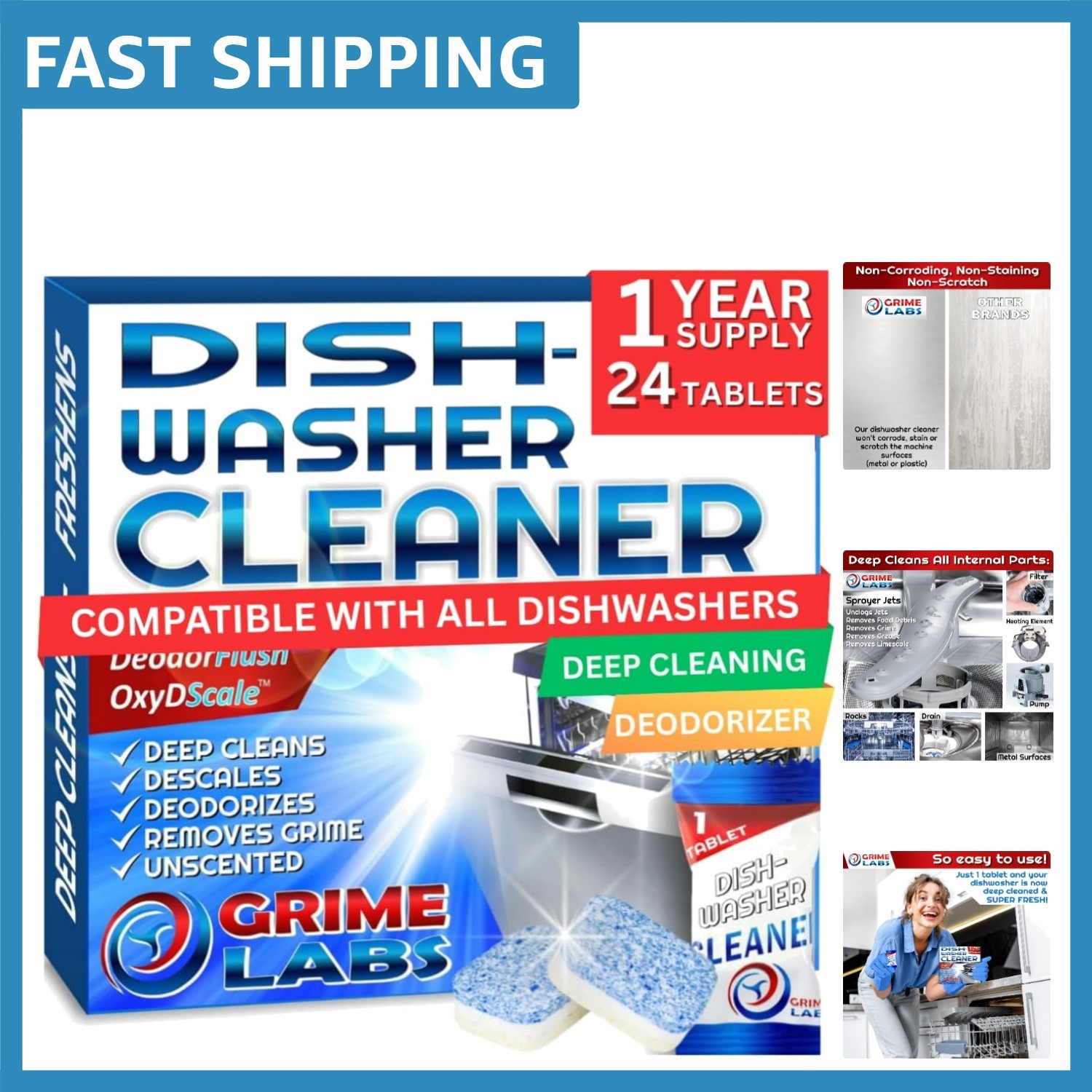 Deep Cleaning Dishwasher Tablets – Compatible with All Major Brands, 24 Count