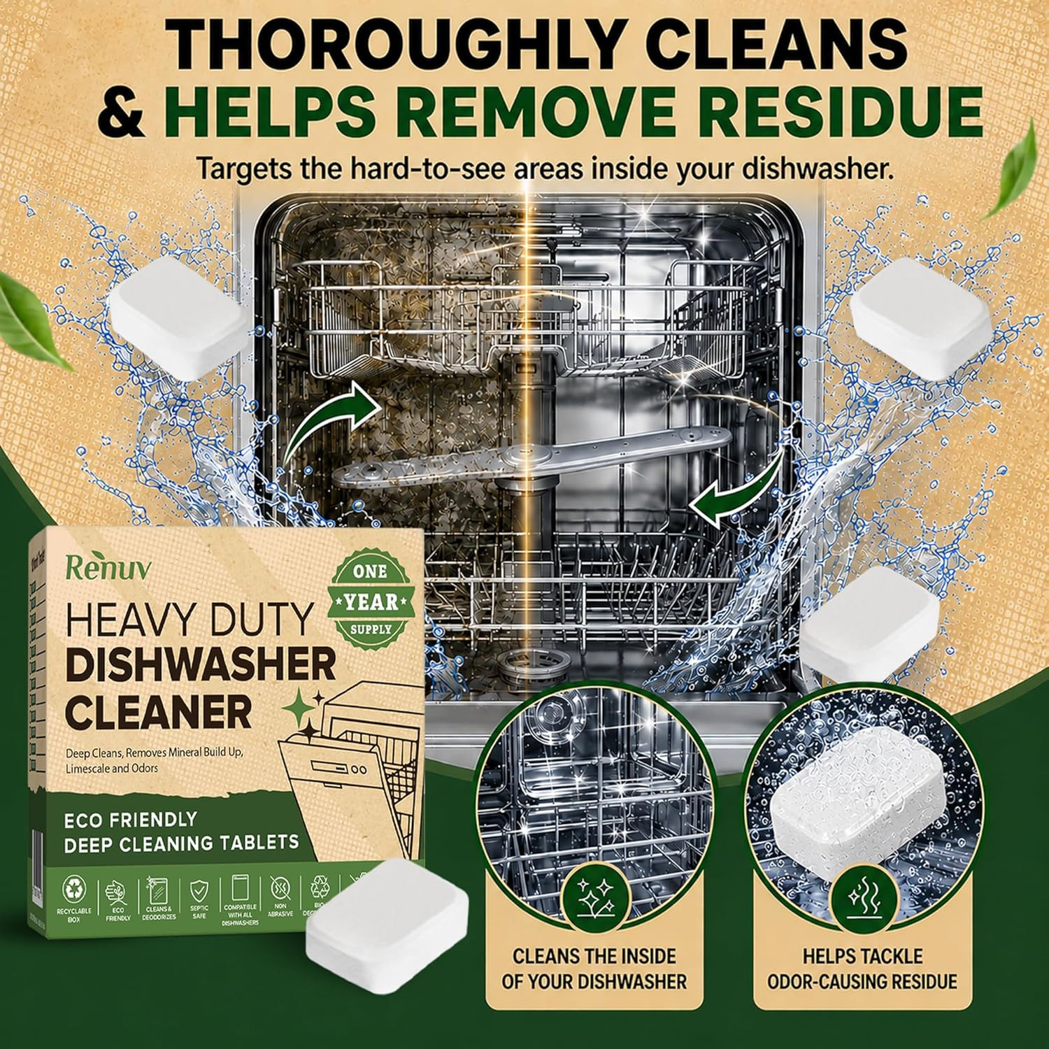 ® Heavy Duty Dishwasher Cleaner & Deodorizer Tablets, Descaler, Deep Cleaning, N