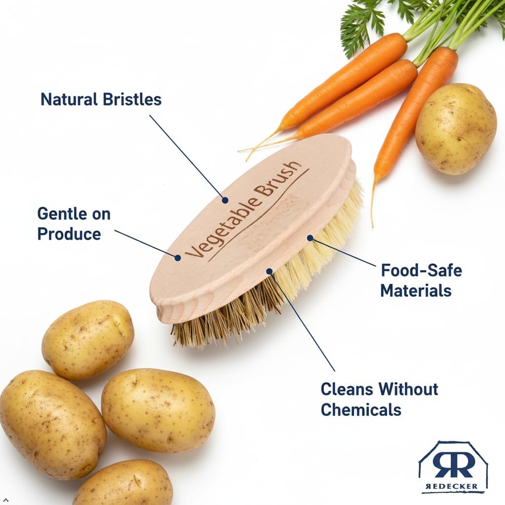 Hard And Soft Side Vegetable Brush Beechwood Handle 2 Different Bristle Strength