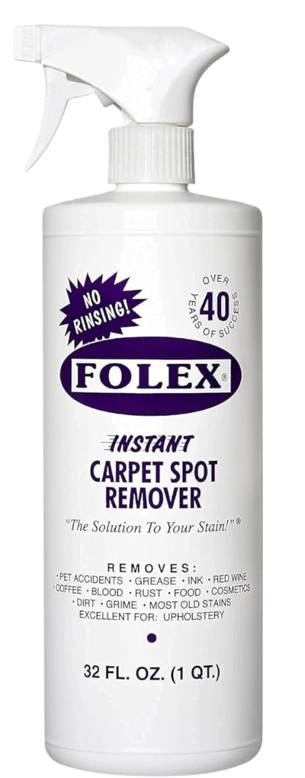 FOLEX Instant Carpet Spot Remover – 1 Quart Spray Bottle – Removes Ink, Wine +