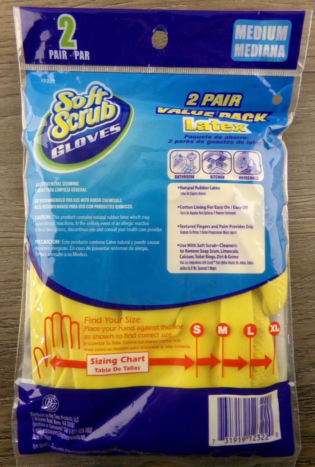 Lot of 6 Soft Scrub Reusable Latex Gloves 2 Pair per Pack=12 Pair, Medium New A2