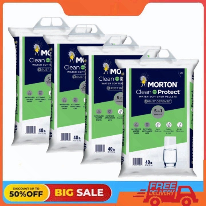 4 pack Morton Clean Protect Plus Rust Defense Water Softener Salt Pellet, 40lb