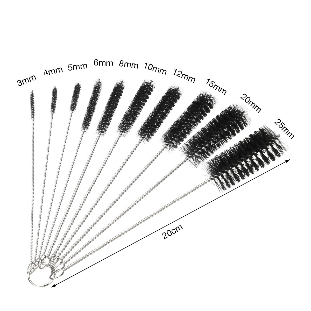 10-Pack Nylon Straw Cleaning Brushes–Stainless Steel Wire Drink Pipe Cleaner Kit