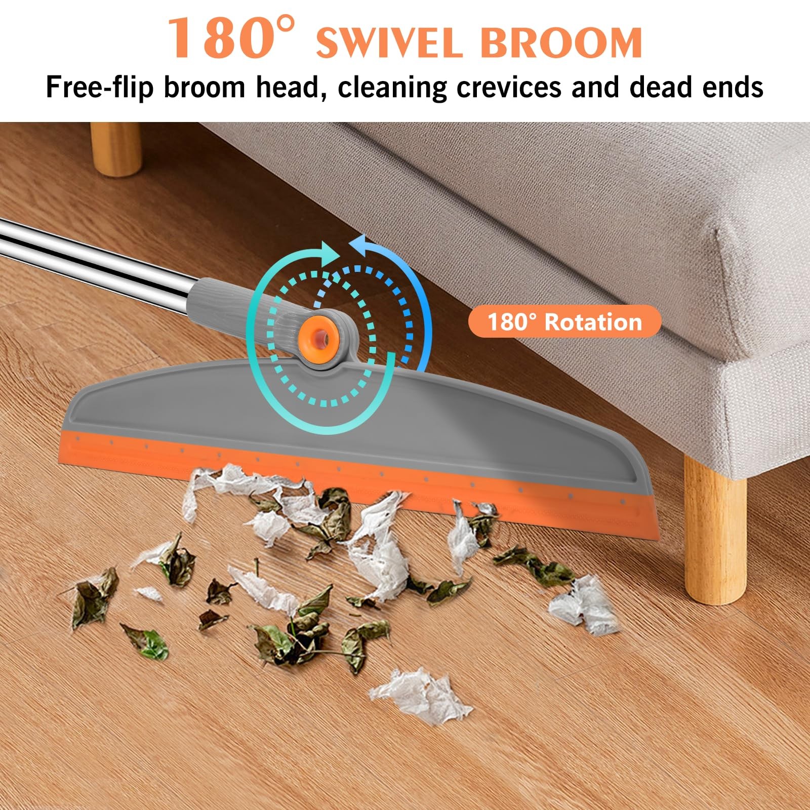 Multifunction Silicone Broom, 54 Inch Long Handle Silicone Floor Squeegee Broom
