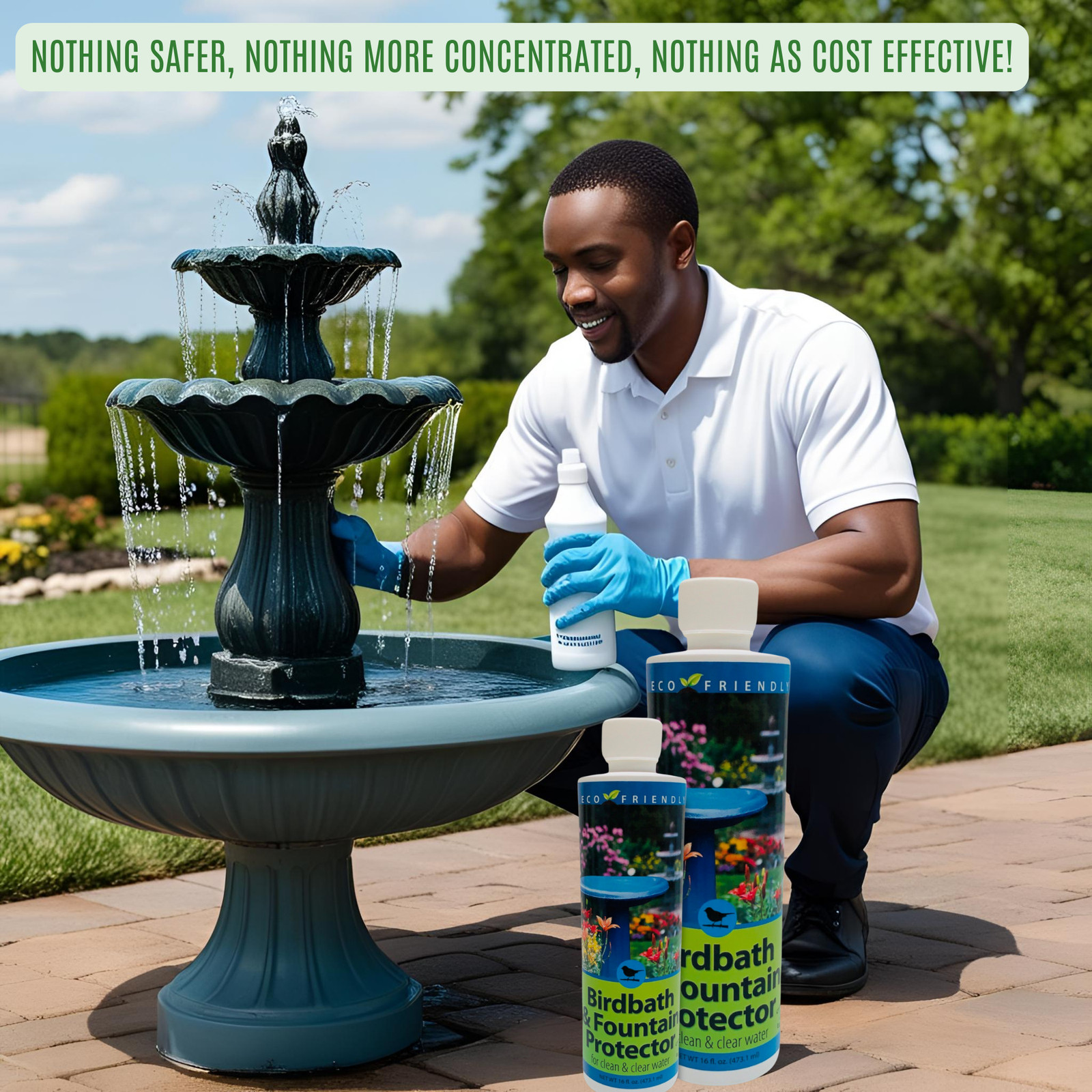 Natural Bird Bath & Fountain Protector | Keeps Water Clear & Slime-Free | 8 oz &