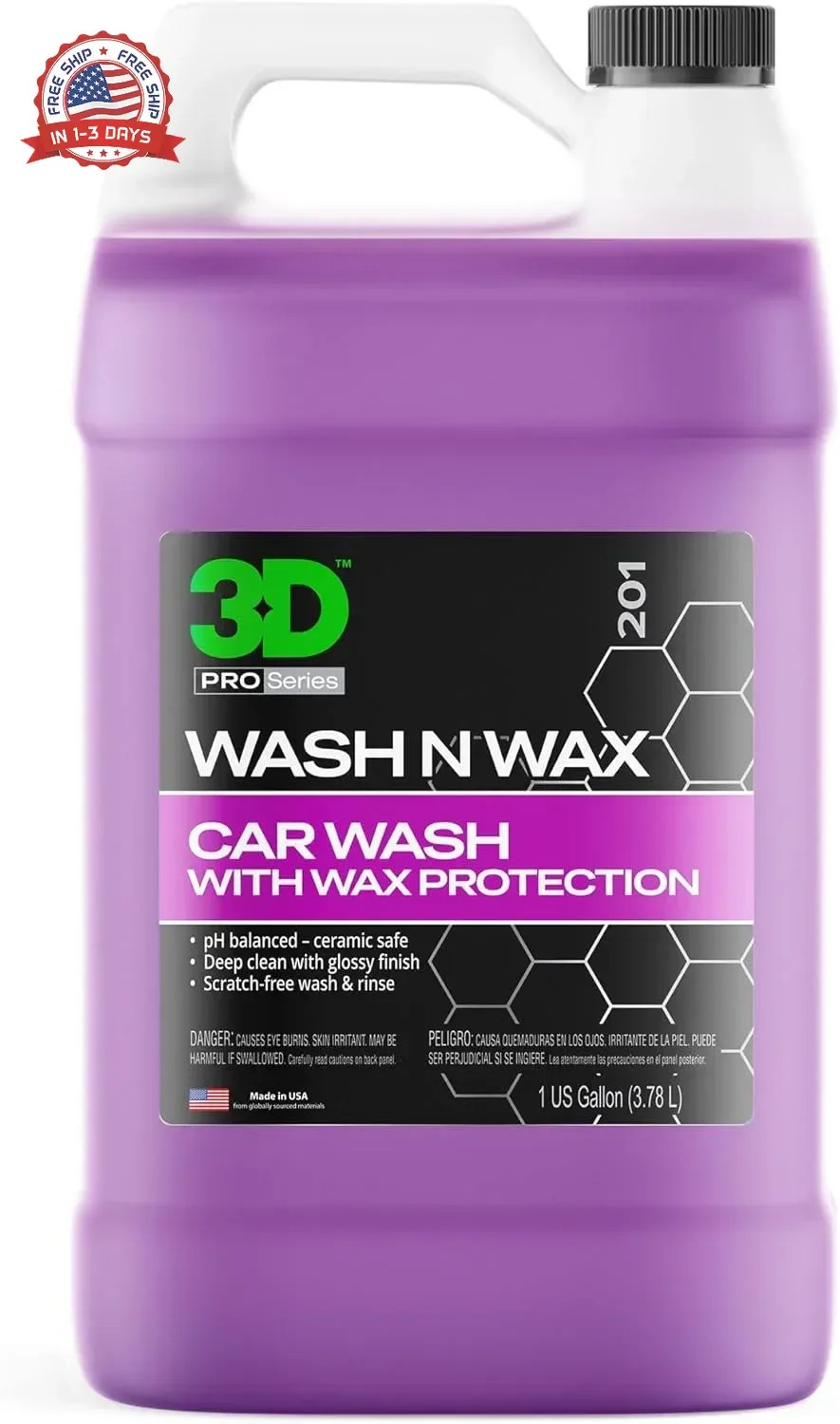 3D Wash N Wax Car Wash Soap – pH Balanced, Easy Rinse, Scratch Free Soap with Wa