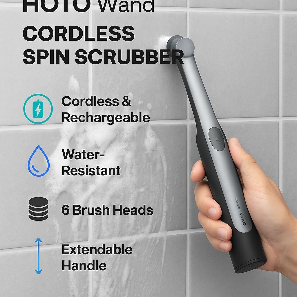 HOTO Wand Cordless Spin Scrubber Kit + 3 Microfiber Cloths Bundle – 12 Pc Set