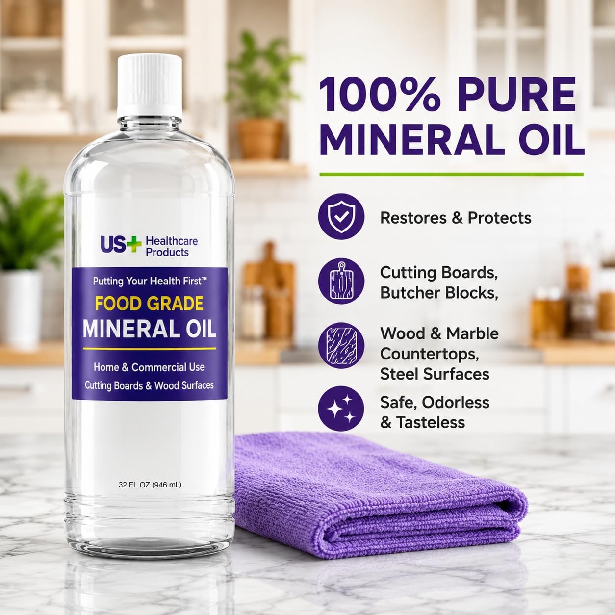 Food Grade Mineral Oil 32oz Wood Conditioner For Cutting Boards Butcher Blocks U