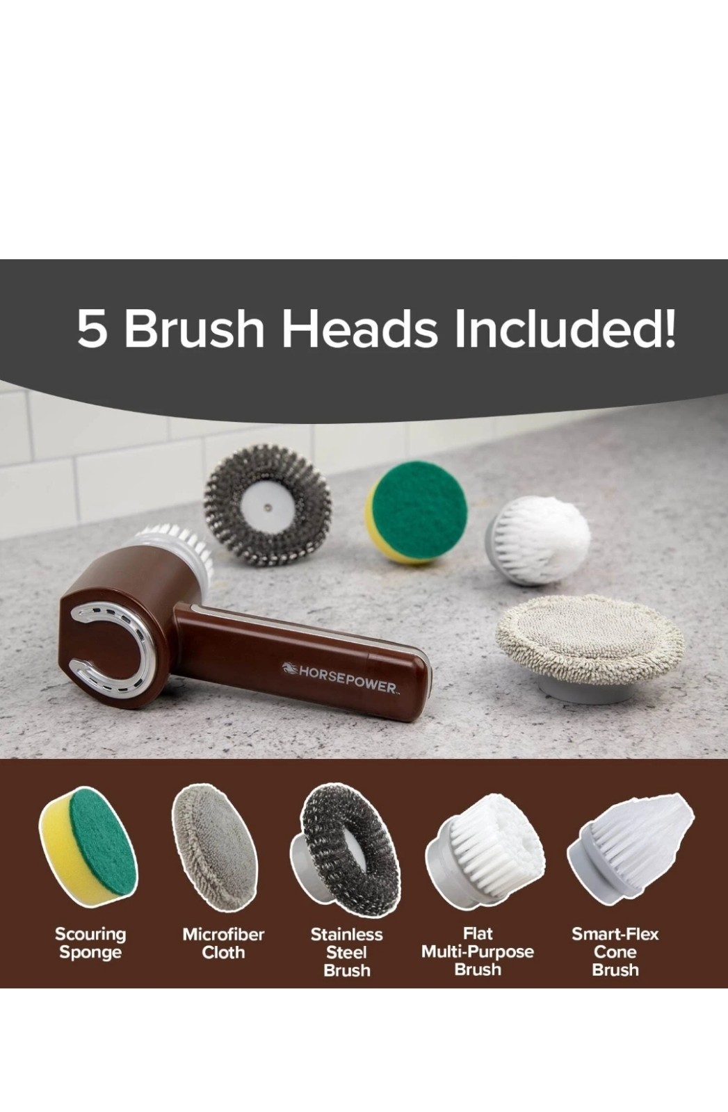 Horsepower Handheld Cordless Rechargeable Spinning Power Scrubber