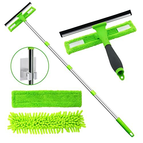 2-In-1 Professional Window Squeegee Cleaner w/ Extension Pole for Indoor Outdoor