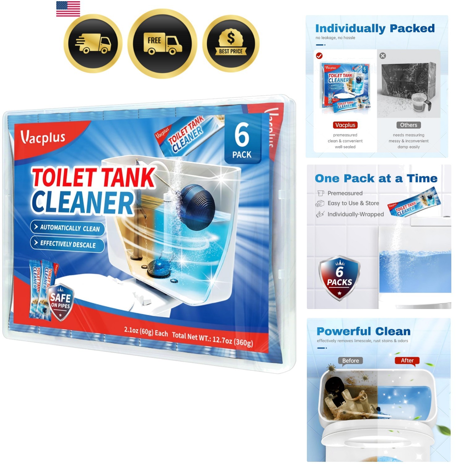 Toilet Tank Cleaner Tablets, Automatic Descaler, Mold Rust Remover | 6 Pack, …