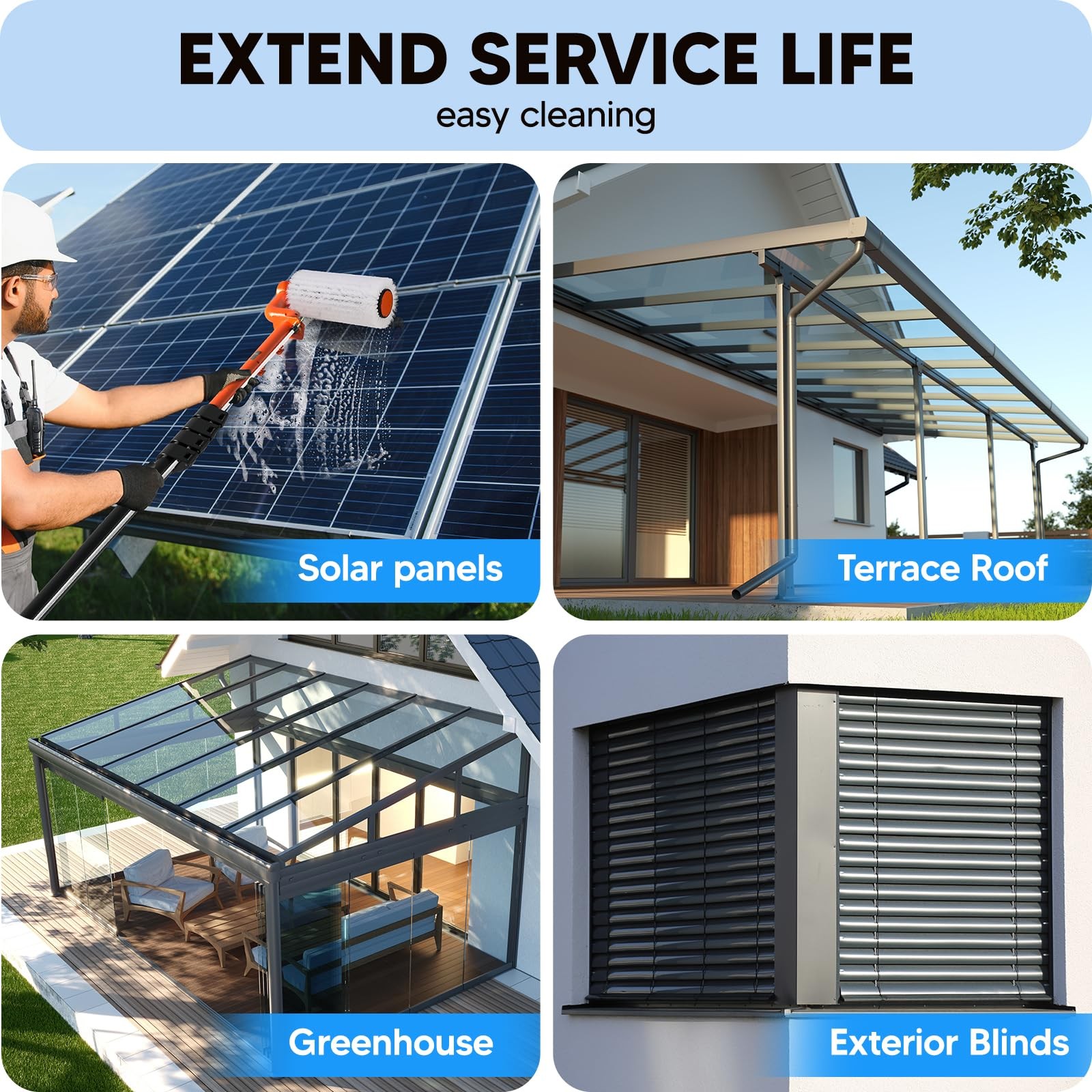 Electric Solar Panel Cleaning Brush and Pole, 20FT Telescopic Cleaning Roller…