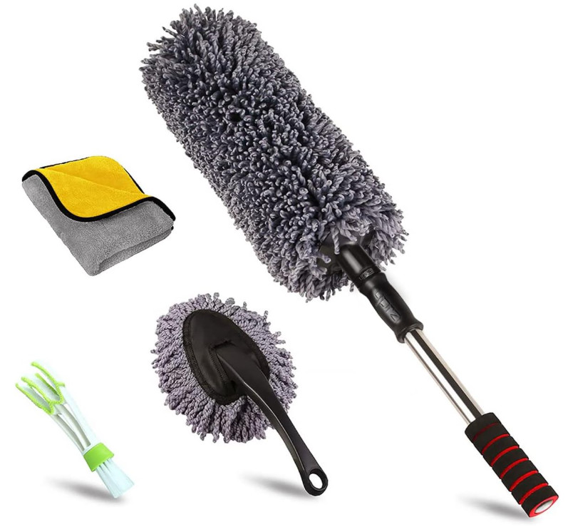 Kit de limpieza para auto con plumeros de microfibra y mango extensible, Nuevo