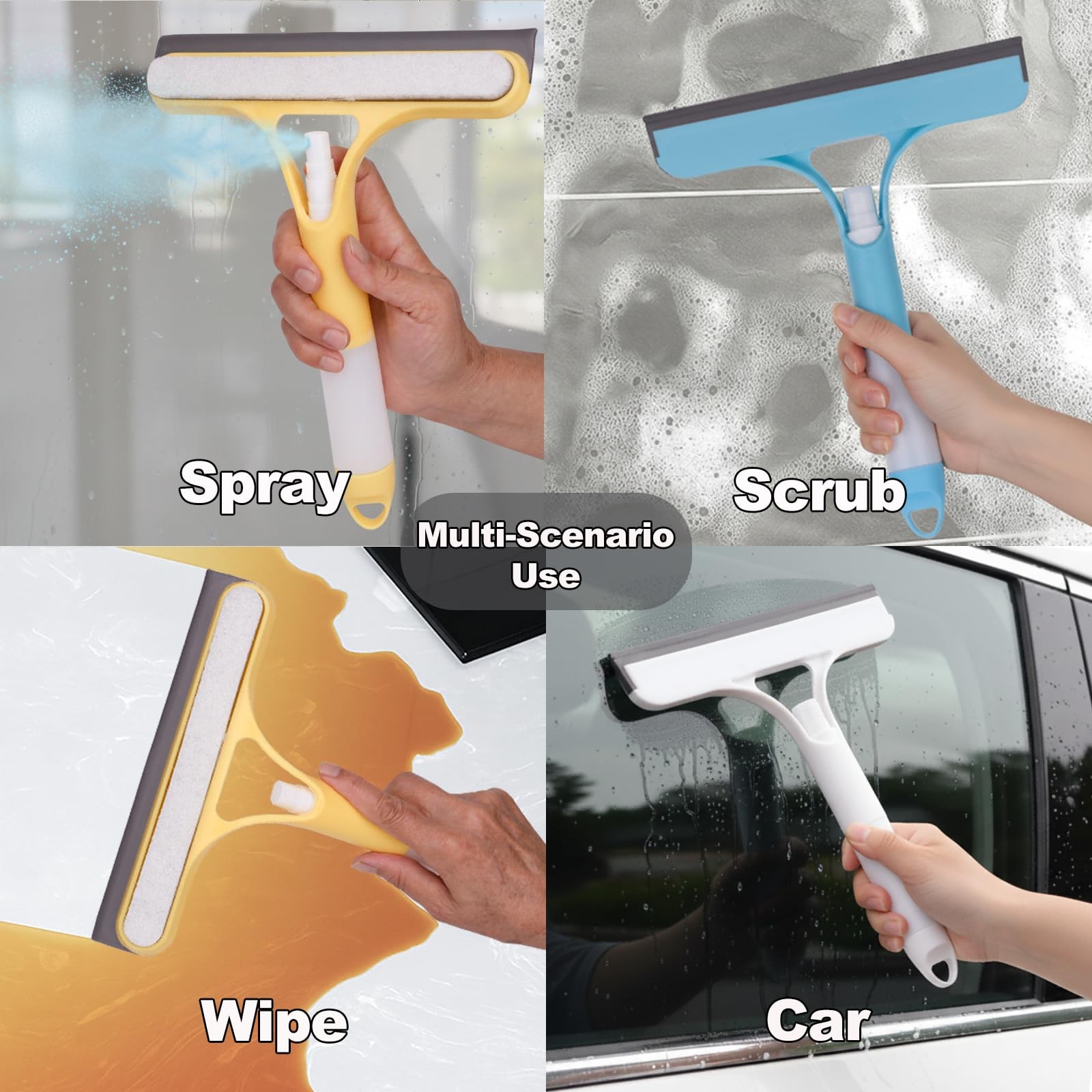3 Pcs Squeegee for Shower Glass, 3 in 1 Window Scrubber, Spray, Sponge Wipe, …