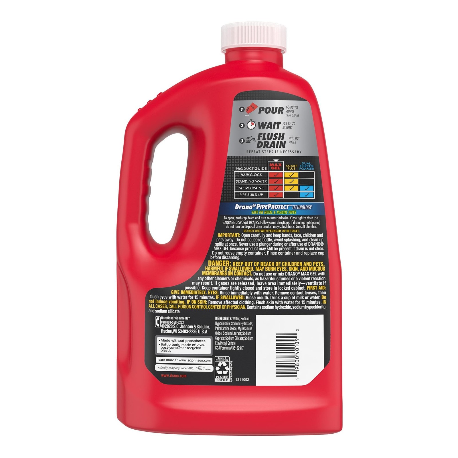 2 Pack Drano Max Gel Drain Cleaner 160oz Heavy Duty Clog Remover Fast Acting NEW