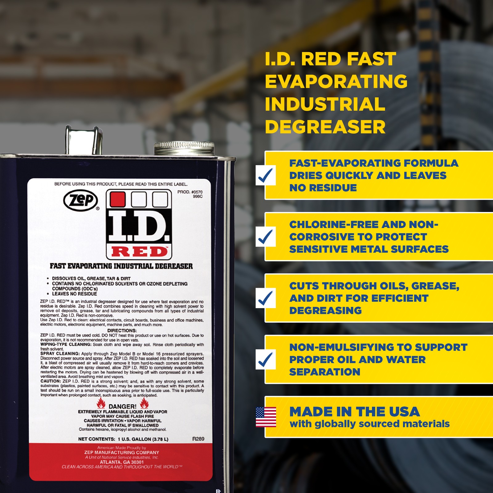 Zep I.D. Red Liquid Fast Evaporating Industrial Degreaser – 1 Gallon (Case of 4)