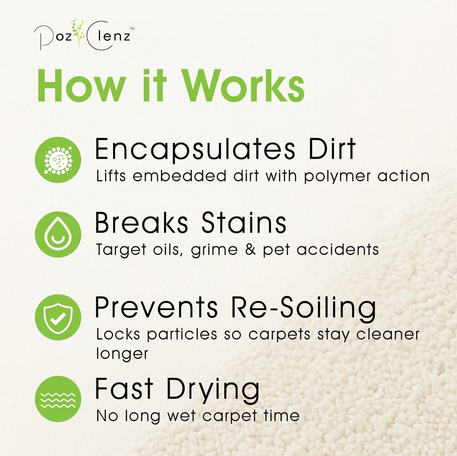 Poz Clenz Triple-Action Carpet Cleaner | Cleans, Deodorizes & Brightens | Con…