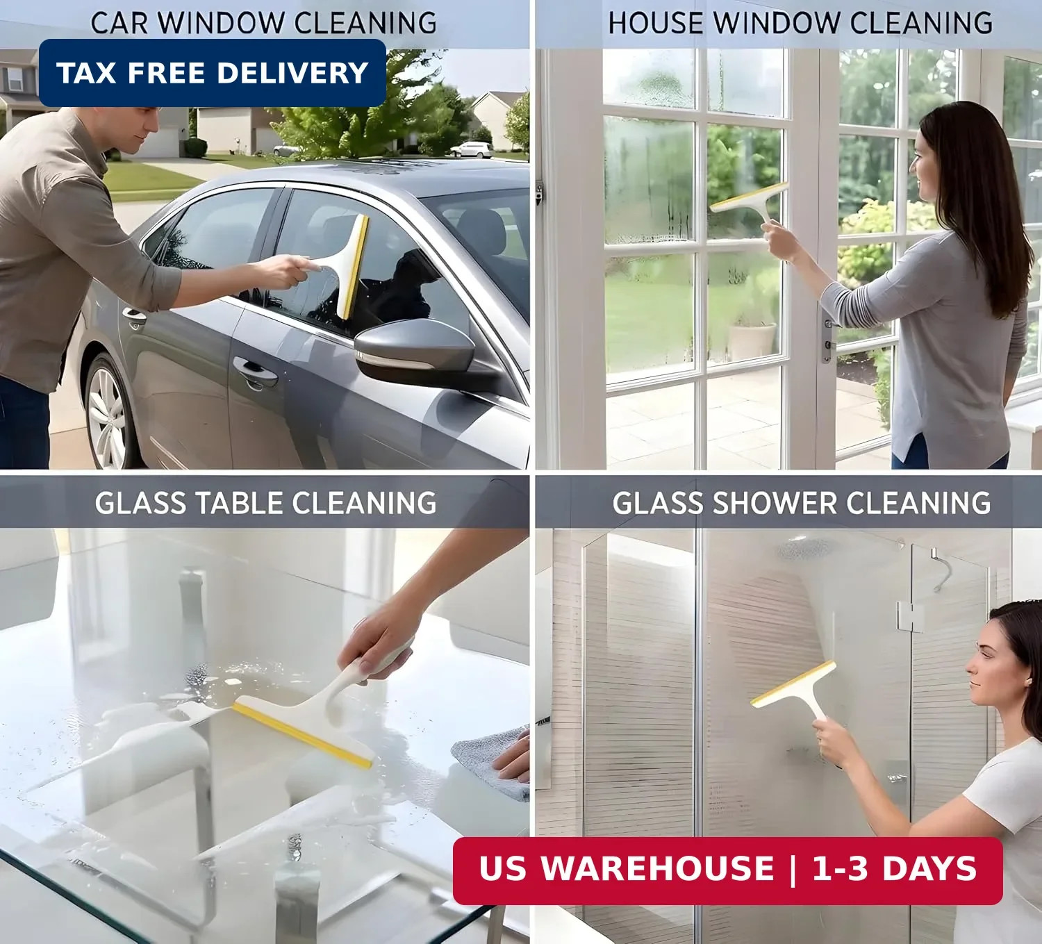 2 Pack Shower Squeegee for Glass Doors – 9.5″ Silicone Blade Window Cleaner Tool