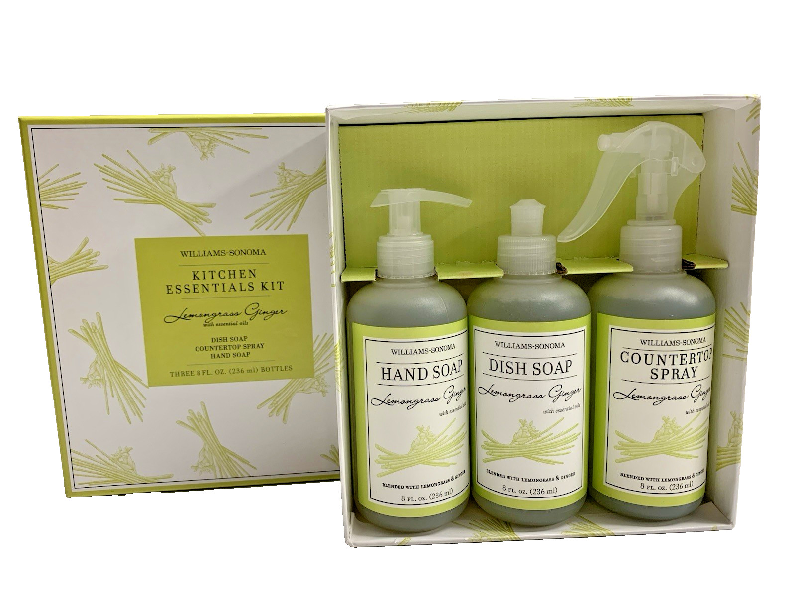 Williams Sonoma Lemongrass Ginger Kitchen Cleaning Kit Hand & Dish Soap + Spray