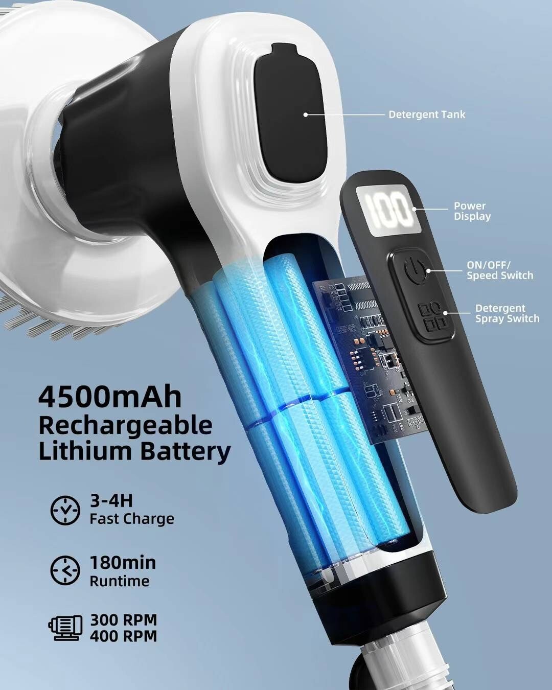 Brand New IP68 Waterproof 4500mAh Household Electric Rotary Cleaning Brush