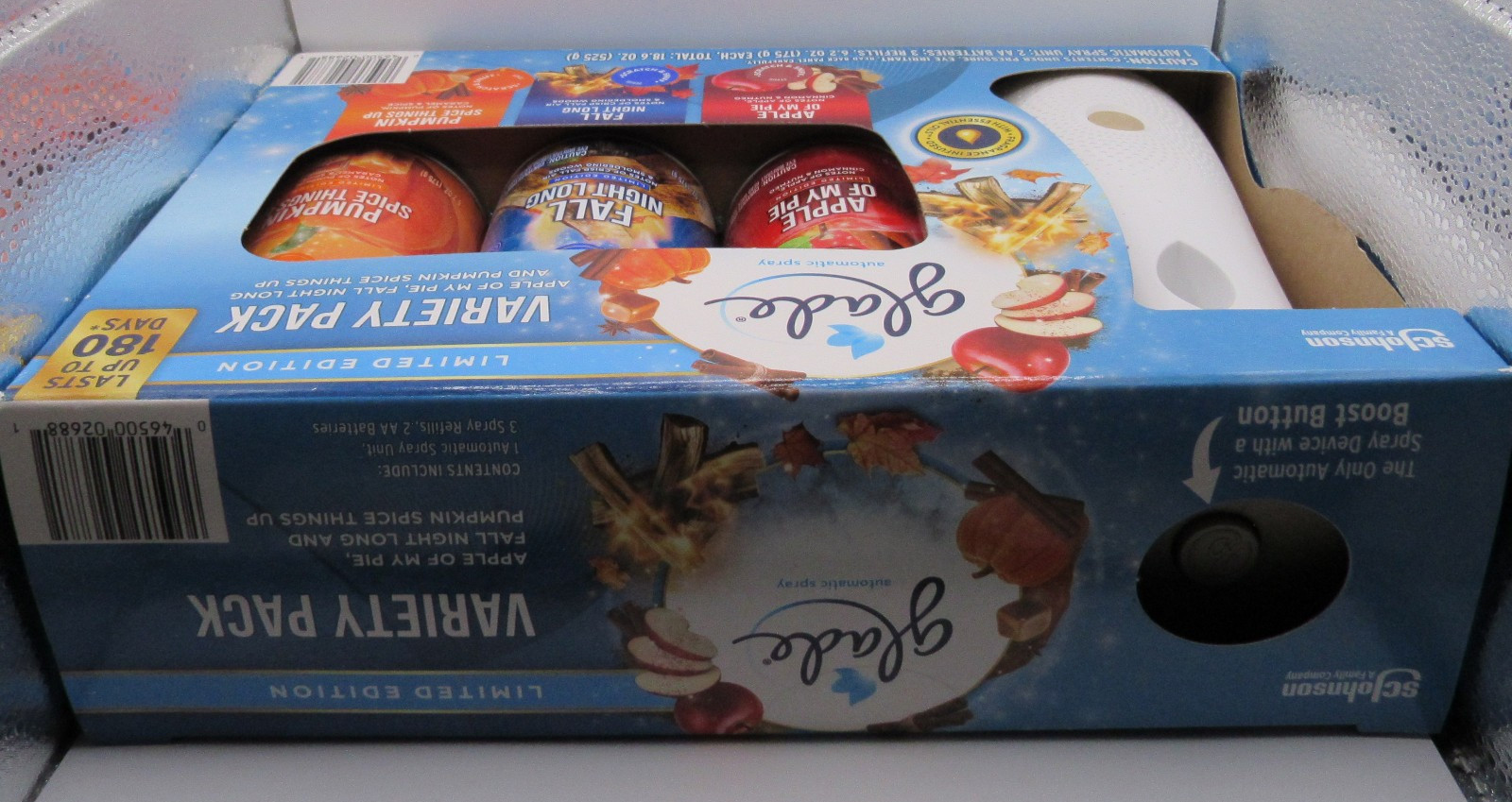 VARIETY PACK GLADE AUTOMATIC SCENTED, 3-6.2 oz REFILLS, 1-SPRAY UNIT/PUMPKIN