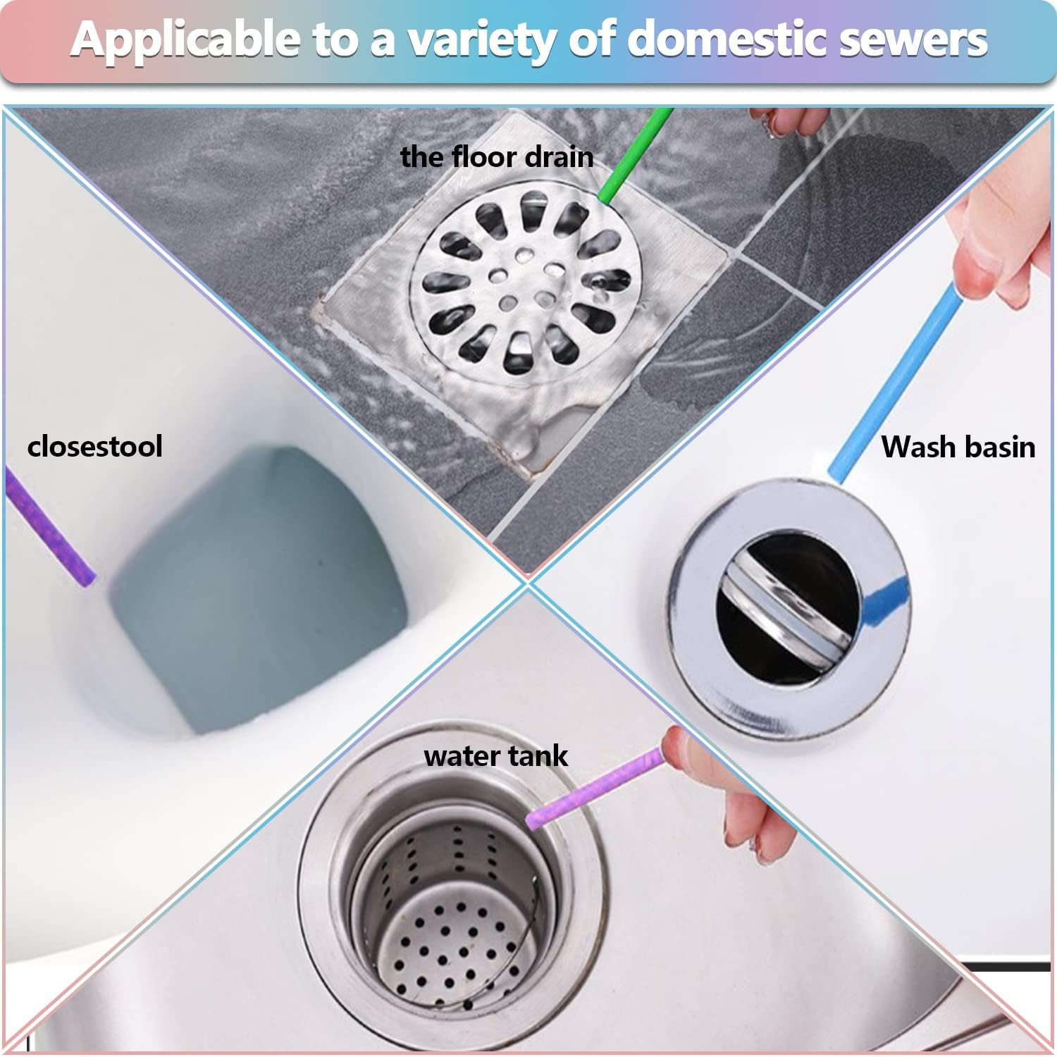 72Pcs Drain Cleaner Deodorizer Sticks – Keep Drain Pipes Clear, Prevent Clogs fo