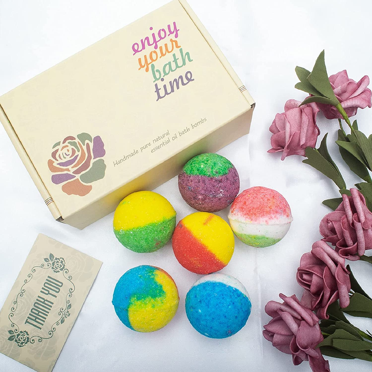 Organic Bath Bombs Gift Set, 24 Handmade Fizzies Rich in Essential Oil, Moisturi