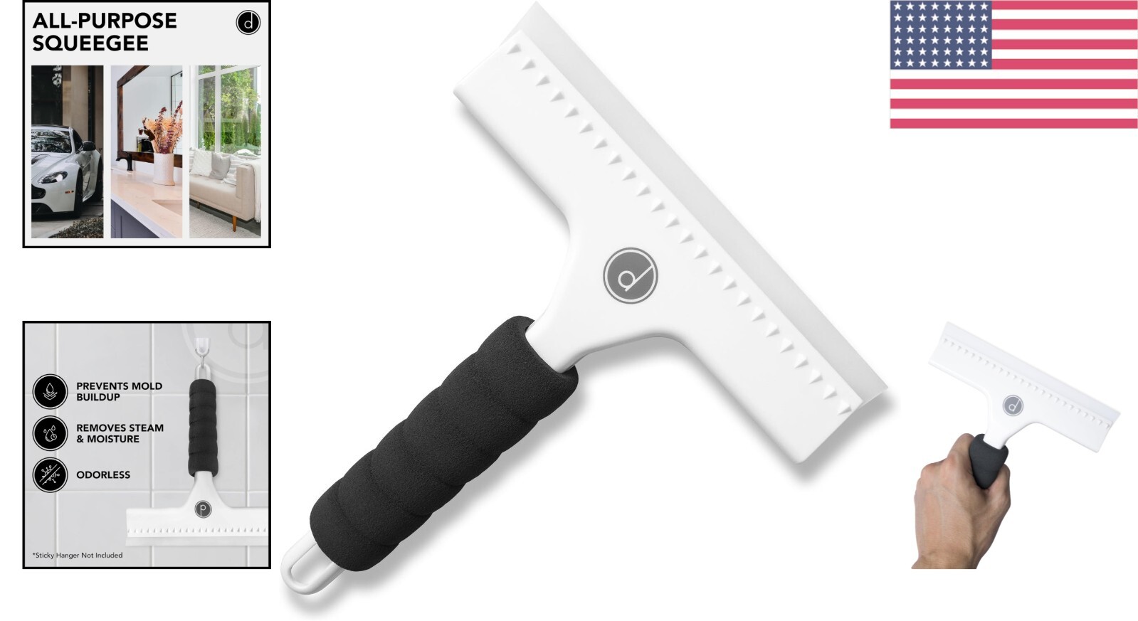 Versatile 8-Inch Foam Handle Squeegee for Windows, Showers, and Cars – White