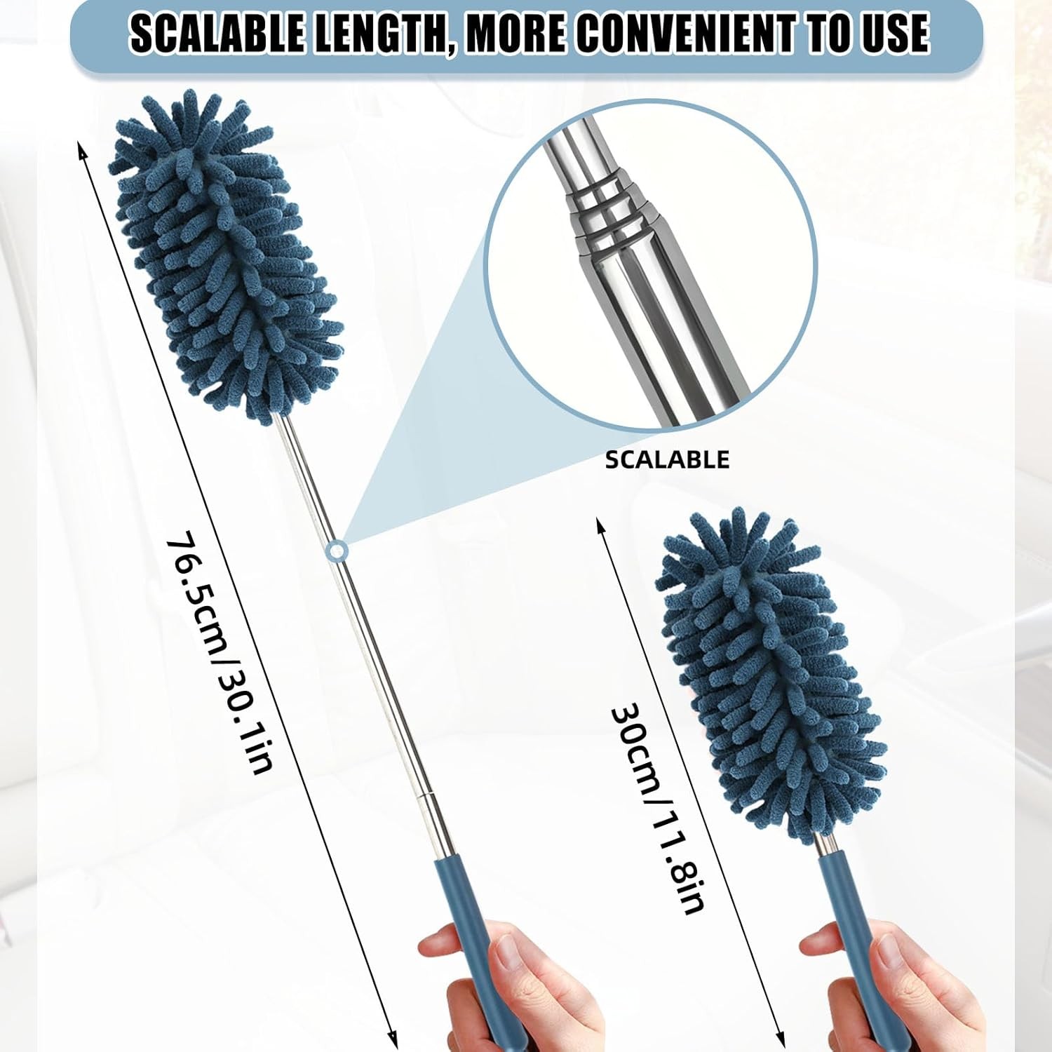2Pcs Car Interior Duster with Extension Pole Soft Dash Vent Dusting Detailing Wa