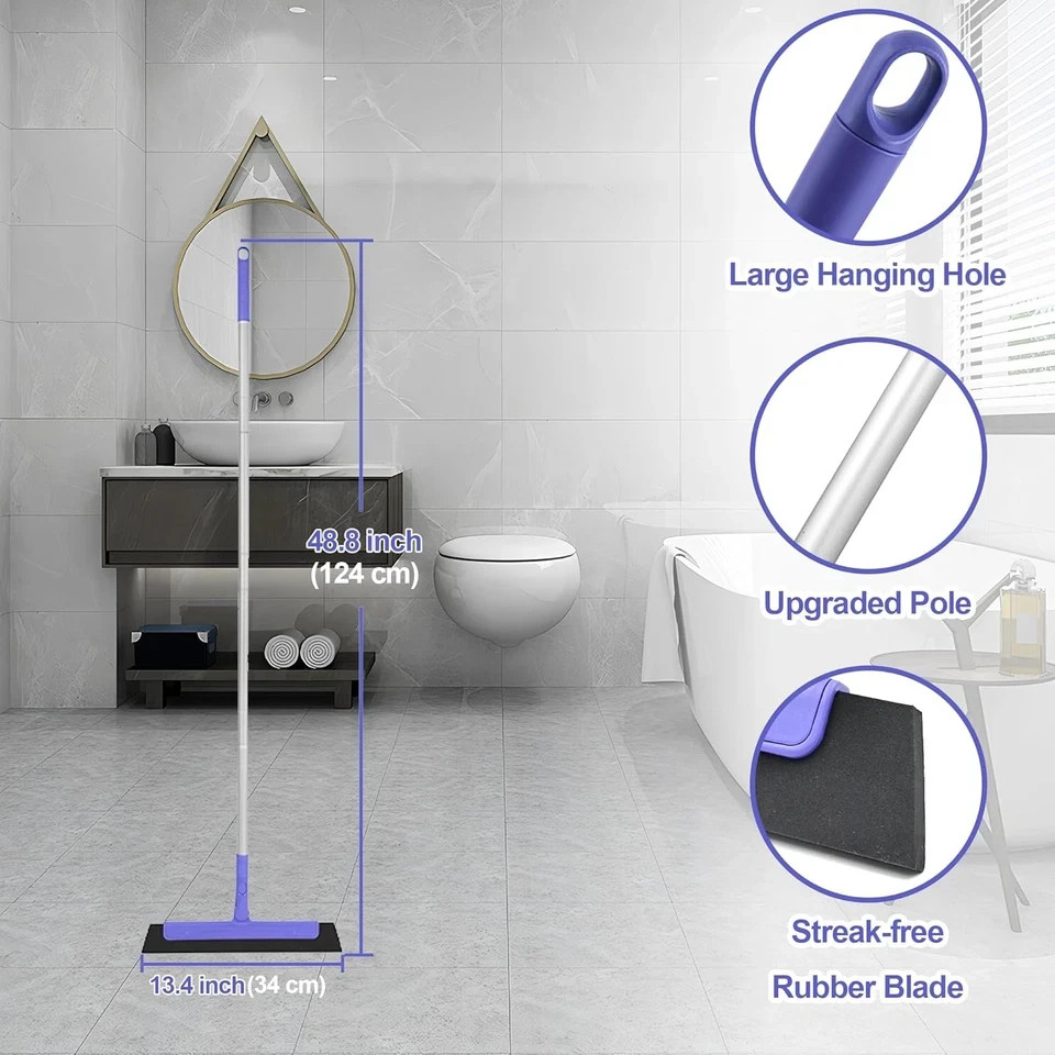 Floor Squeegee with 180° Rotating Head, EVA Foam Blade Squeegee for Floor with A