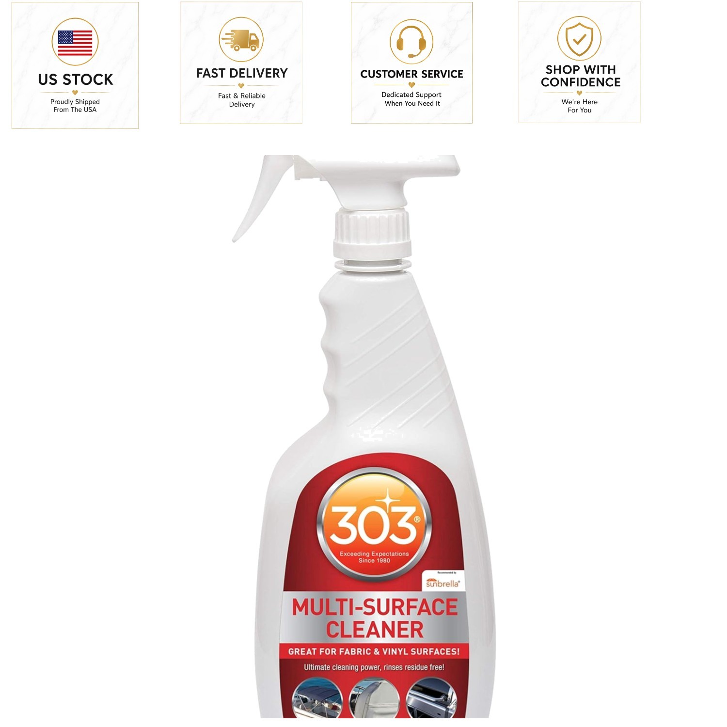 303 Marine Multi-Surface Cleaner Spray, 32 oz – Rinses Residue-Free for Fabrics