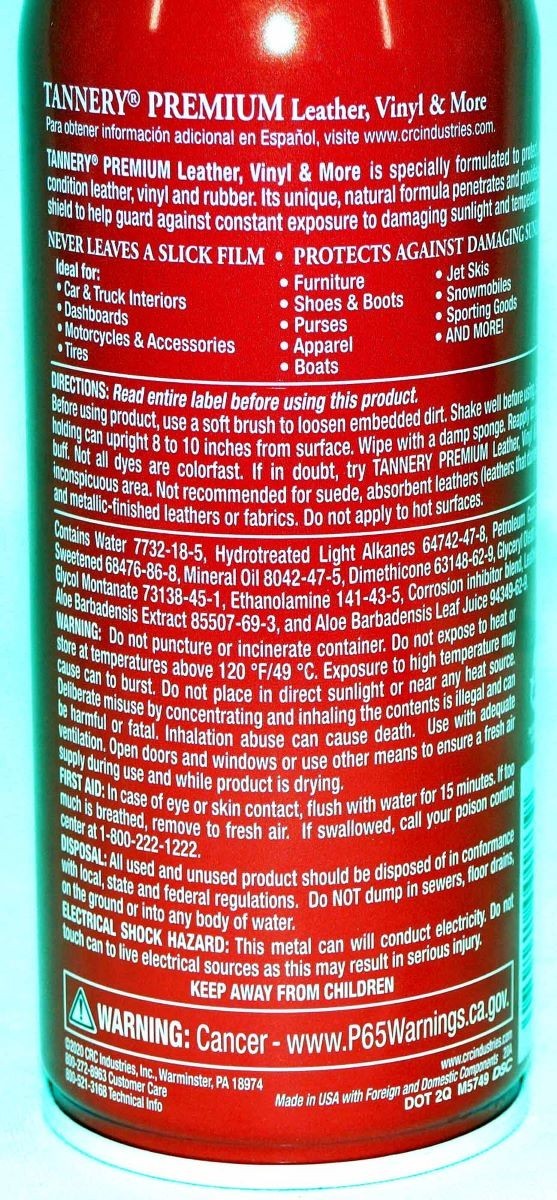 Case of 12 CRC 40173 Tannery Leather Vinyl Cleaner and Conditioner 10Wt Oz