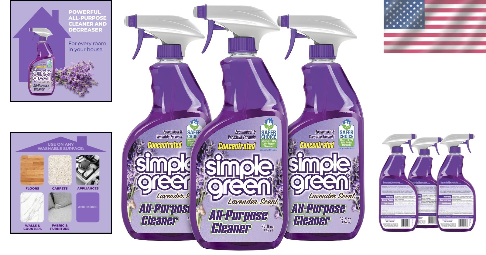 32 Fl Oz Lavender All-Purpose Cleaner Set of 3 – Effective Stain Removal Spray