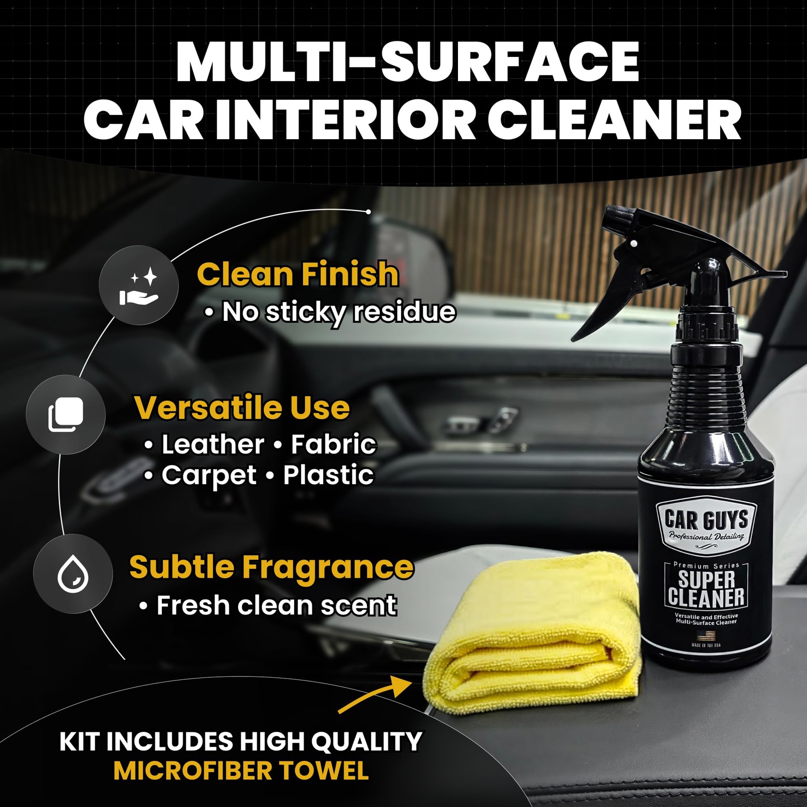 Interior Car Cleaner 18 Oz for Leather, Upholstery, Carpet – Tough Stain Remover