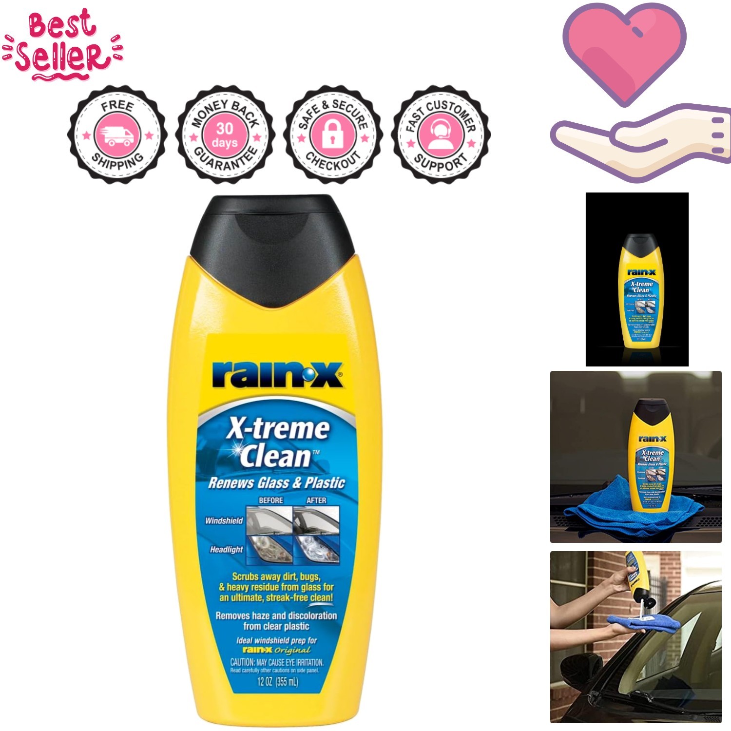 X-treme Clean Windshield Cleaner – 12oz Streak-Free Liquid for Safer Driving