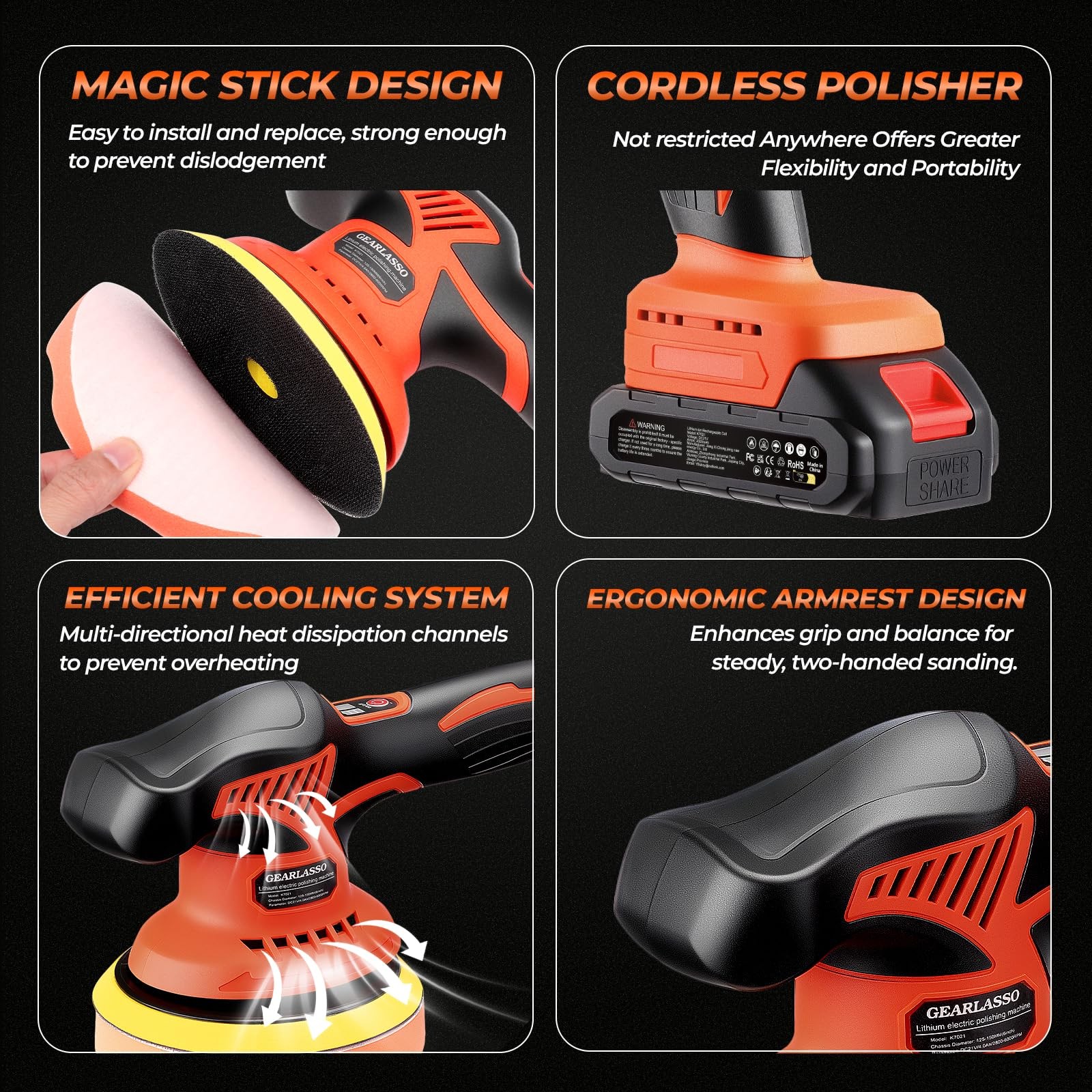 GEARLASSO Car Buffer Polisher, 8 Variable Speed Car Polisher 2800-6000RPM Cor…