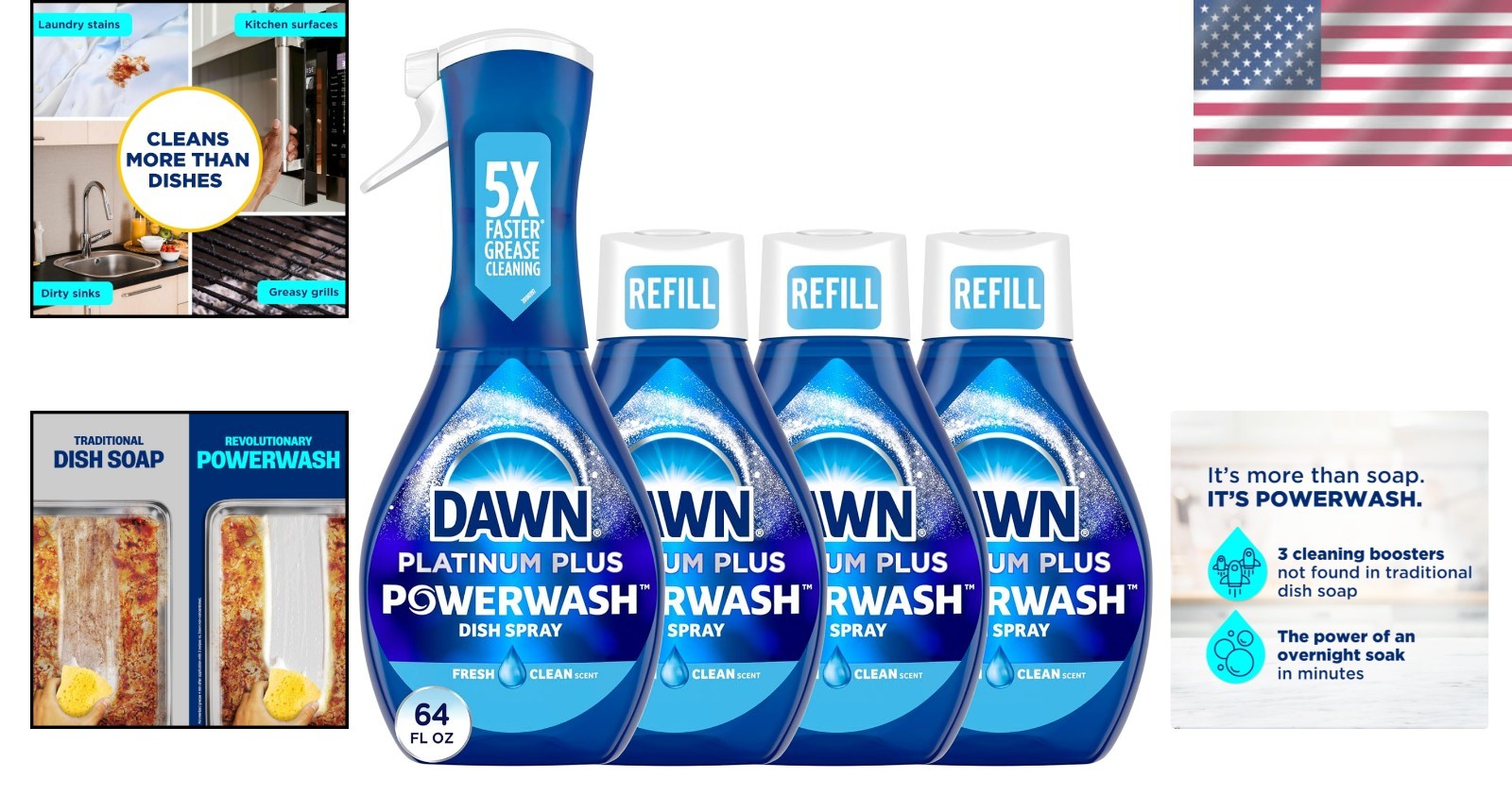 4 Dawn Platinum Powerwash Dish Spray, Dish Soap, Fresh Scent Bundle 16 Fl Oz