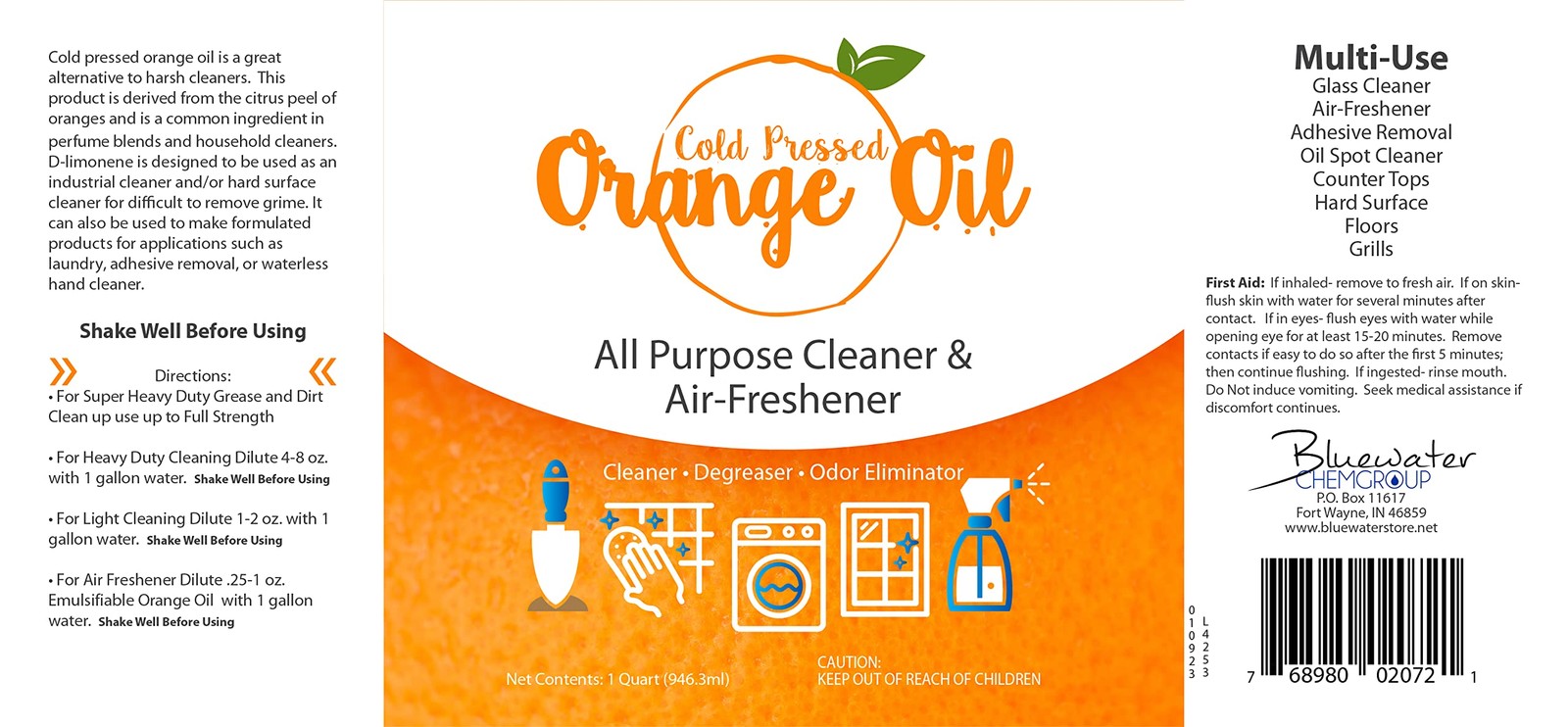 Premium Cold Pressed Orange Oil Concentrate- 32 oz (with D-Limonene), Concent…