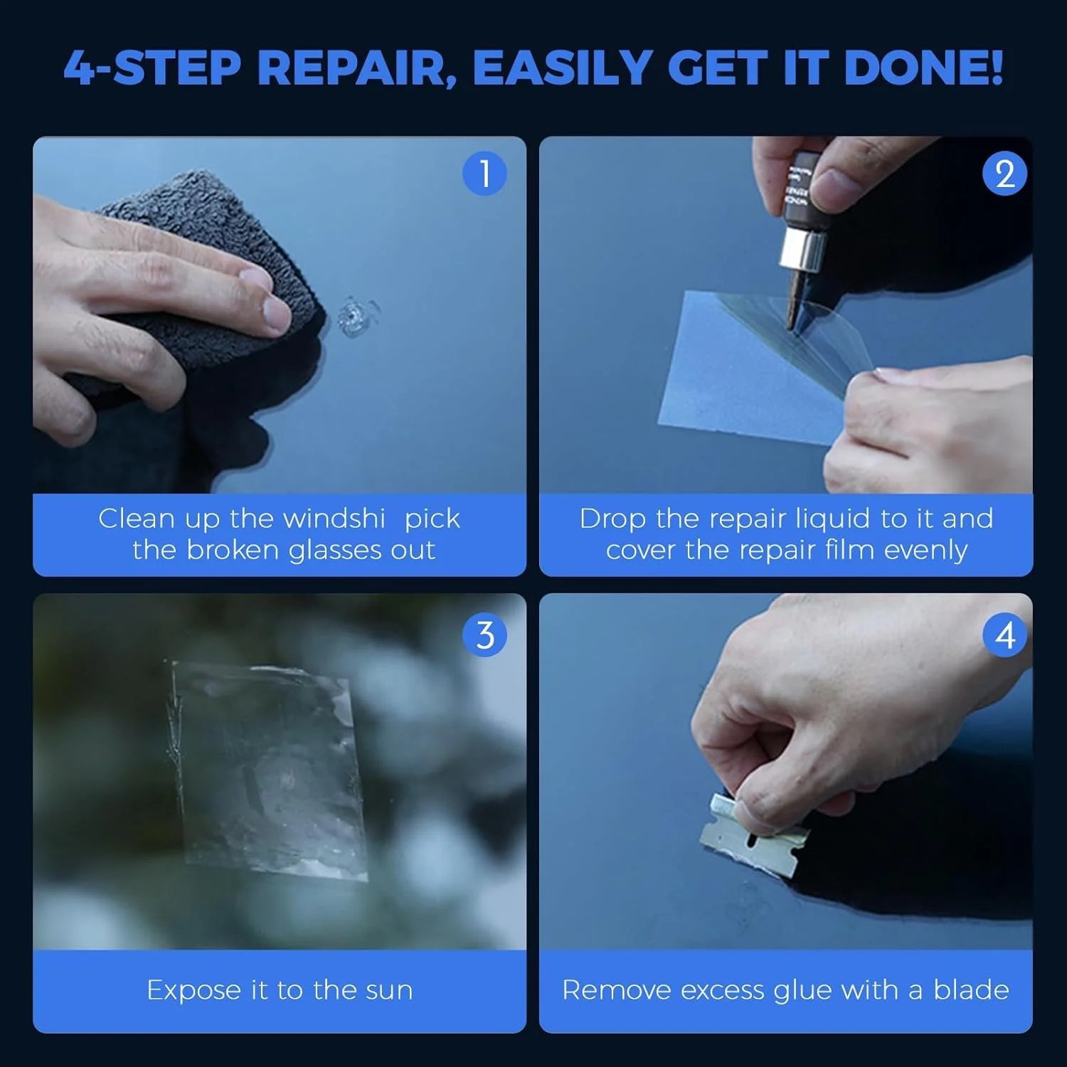 Windshield Crack Repair Kit Quick Quick for Chips and Cracks Glass Chip 2 Bottle