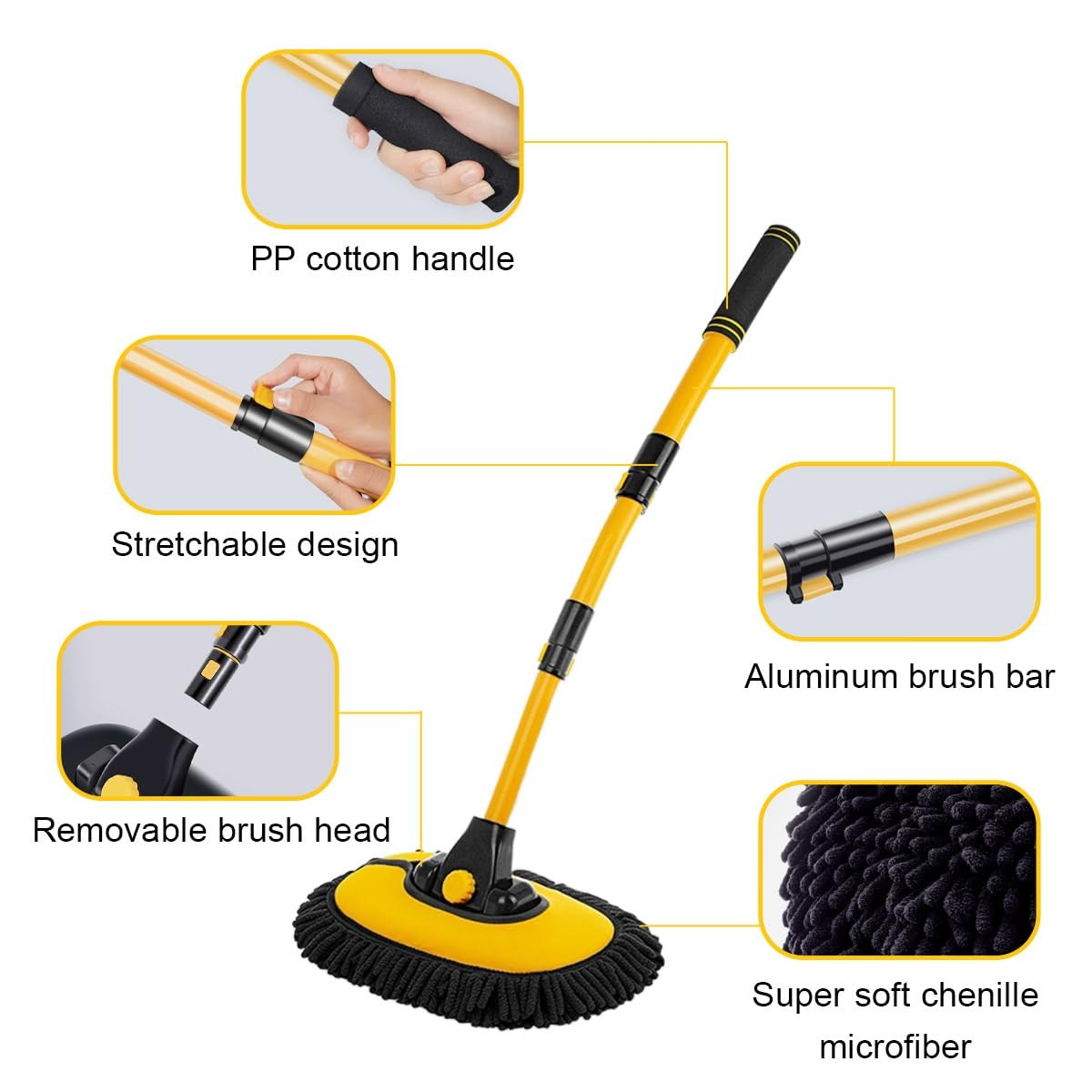 Car Wash Brush Kit, 40″ Auto Wash Mop with 15° Curved Extendable Long Handle,…